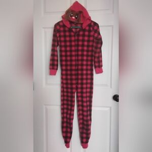 Kids Red and Black Checkered Reindeer Hooded One Piece
